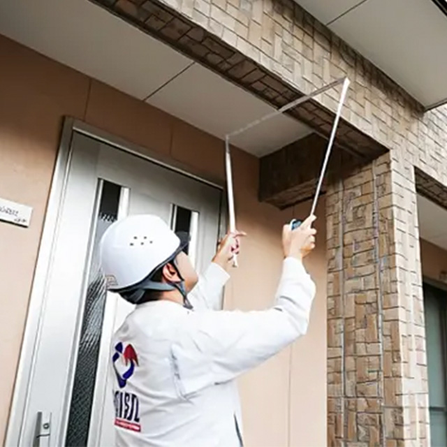 外壁の現地調査をしている様子